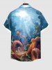 Plus Size Octopus Ombre Seabed Print Hawaii Button Pocket Shirt For Men -  