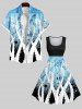 Plus Size Octopus Ink Painting Splatter Tie Dye Print Hawaii Vintage Swing A Line Dress -  