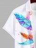 Plus Size Colorful Feather Coconut Tree Print Hawaii Button Pocket Shirt For Men -  