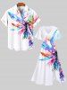 Plus Size Colorful Feather Coconut Tree Print Hawaii Button Pocket Shirt For Men -  