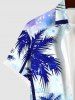 Plus Size Coconut Tree Ombre Tie Dye Sparkling Sequin 3D Print Buttons Pocket Hawaii Shirt For Men -  