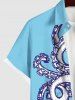 Plus Size Octopus Print Buttons Pocket Hawaii Shirt For Men -  