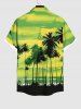 Plus Size Coconut Tree Bird Ombre Colorblock Sky Watercolor Print Buttons Pocket Hawaii Shirt For Men -  