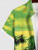 Plus Size Coconut Tree Bird Ombre Colorblock Sky Watercolor Print Buttons Pocket Hawaii Shirt For Men -  