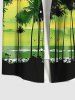 Plus Size Coconut Tree Bird Ombre Colorblock Sky Watercolor Print Buttons Pocket Hawaii Shirt For Men -  