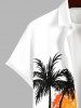 Plus Size Coconut Tree Sun Sea Waves Print Buttons Pocket Hawaii Shirt For Men -  