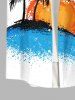 Plus Size Coconut Tree Sun Sea Waves Print Buttons Pocket Hawaii Shirt For Men -  