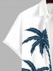 Plus Size Coconut Tree Sea Sailboat Colorblock Print Buttons Pocket Hawaii Shirt For Men -  