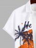 Chemise hawaïenne grande taille pour homme, avec imprimé cocotier, soleil et nuages, boutons et poche. - Blanc L