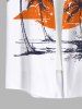Chemise hawaïenne grande taille pour homme, avec imprimé cocotier, soleil et nuages, boutons et poche. - Blanc L