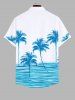Plus Size Coconut Tree Sea Waves Print Buttons Pocket Hawaii Shirt For Men -  