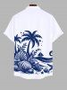 Plus Size Coconut Tree Conch Sailboat Sea Print Buttons Pocket Hawaii Shirt For Men -  
