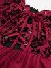 Haut Fleuri en Maille à Epaule Dénudée à Manches Bouffantes de Grande Taille en PU avec Ceinture - Rouge 2X | US 18-20