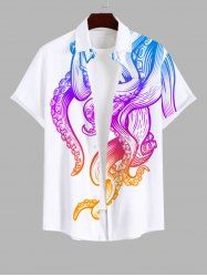 Plus Size Colorful Ombre Octopus Print Hawaii Button Pocket Shirt For Men -  