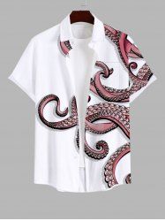 Plus Size Octopus Print Hawaii Button Pocket Shirt For Men -  