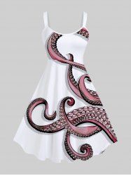 Plus Size Octopus Print Hawaii A Line Tank Dress -  