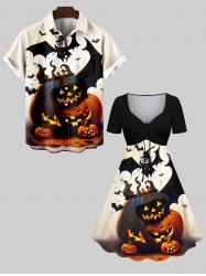 Ensemble Costume D'Halloween pour Couples en Forme de Chauve-souris Citrouille Grande Taille - Beige 
