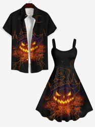 Ensemble de Costume D'Halloween Lanterne de Citrouille Feuille 3 Pièces Grande Taille à Paillettes pour Couples - Noir 