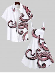 Octopus Print Plus Size Matching Beach Outfit For Couples -  
