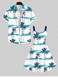 Coconut Tree Tie Dye Sea Print Plus Size Matching Hawaii Beach Outfit For Couples -  