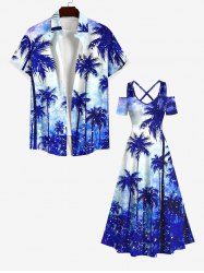 Coconut Tree Ombre Tie Dye Sparkling Sequin 3D Print Plus Size Matching Hawaii Beach Outfit For Couples -  