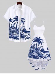 Coconut Tree Conch Sailboat Sea Print Plus Size Matching Hawaii Beach Outfit For Couples -  