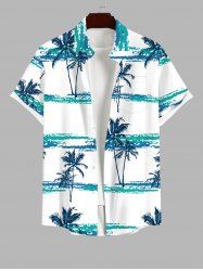 Plus Size Coconut Tree Tie Dye Sea Print Buttons Pocket Hawaii Shirt For Men -  