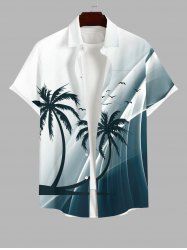Plus Size Coconut Tree Bird Ombre Colorblock Light Beam 3D Print Buttons Pocket Hawaii Shirt For Men -  
