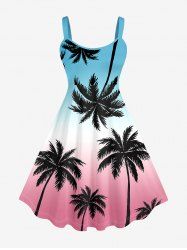 Plus Size Coconut Tree Ombre Colorblock Print Hawaii Tank Dress -  