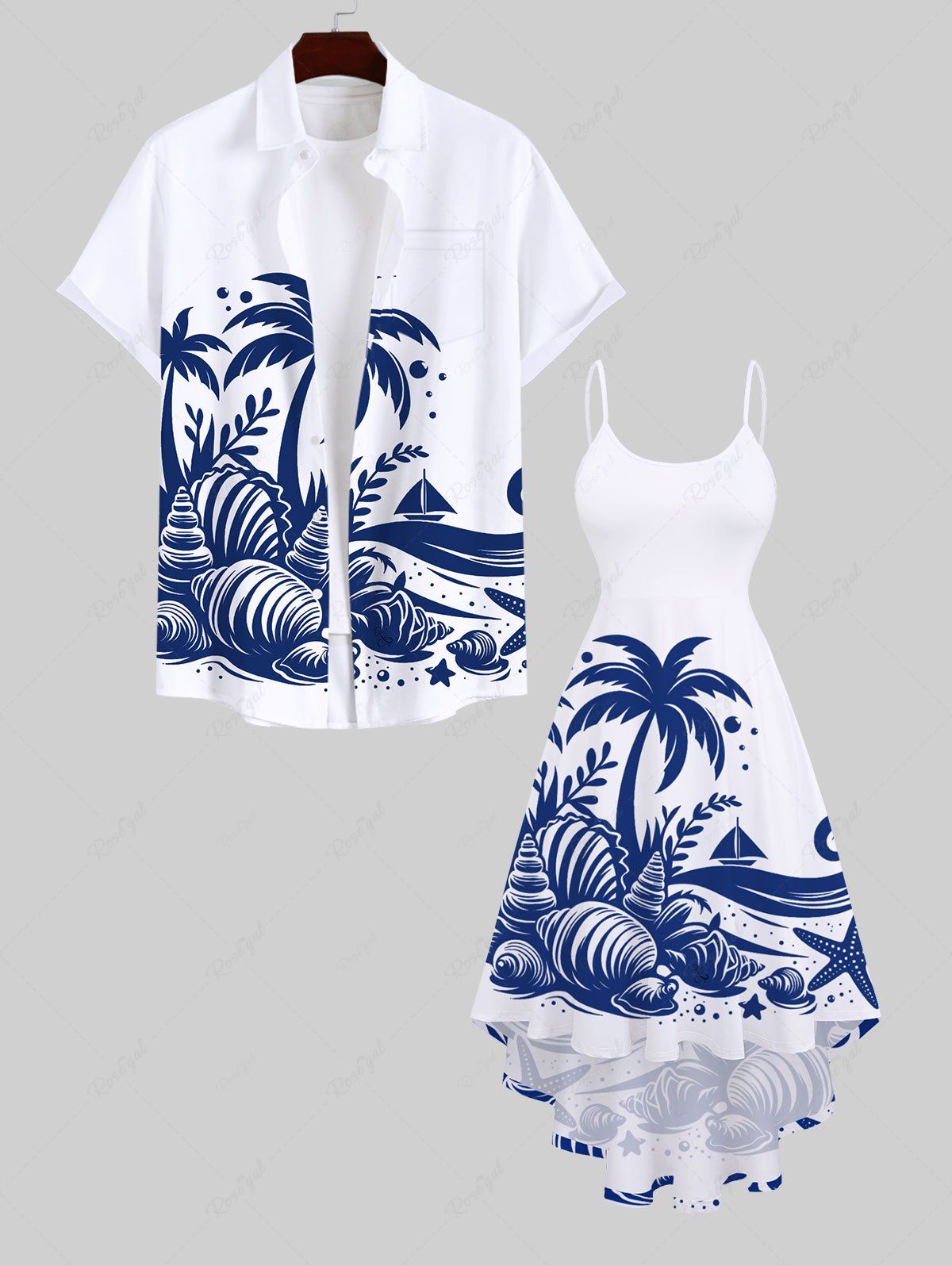 Buy Coconut Tree Conch Sailboat Sea Print Plus Size Matching Hawaii Beach Outfit For Couples  
