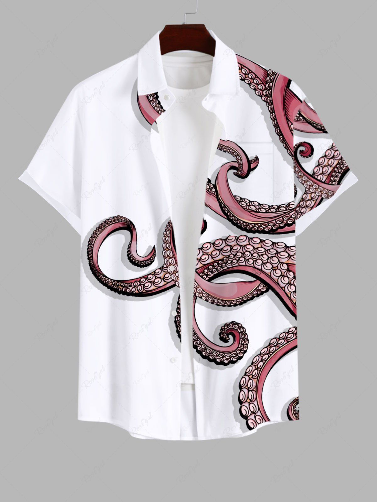 Shop Plus Size Octopus Print Hawaii Button Pocket Shirt For Men  