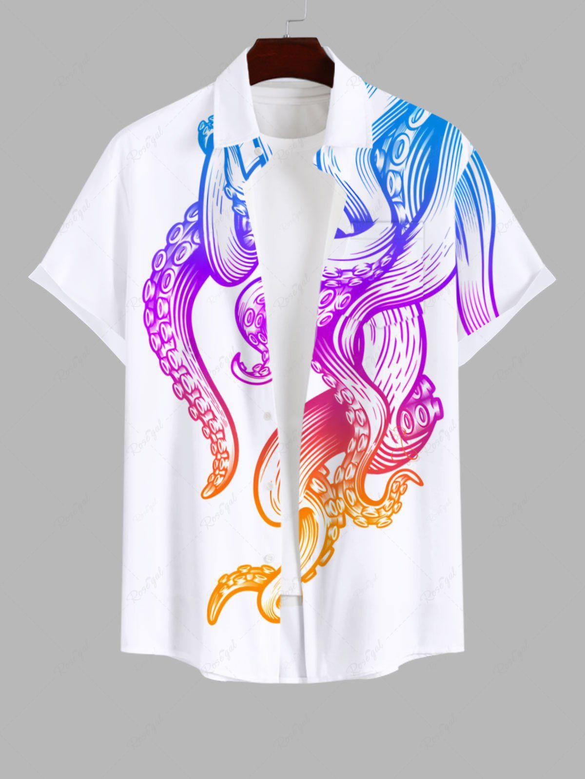 Buy Plus Size Colorful Ombre Octopus Print Hawaii Button Pocket Shirt For Men  