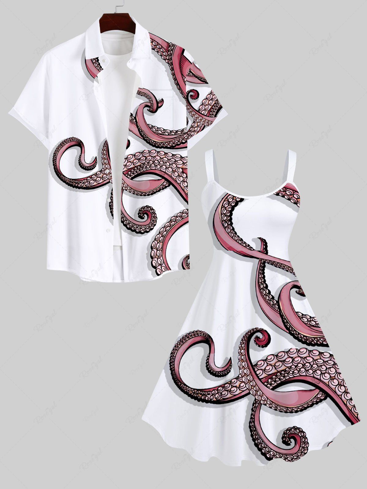Store Octopus Print Plus Size Matching Beach Outfit For Couples  