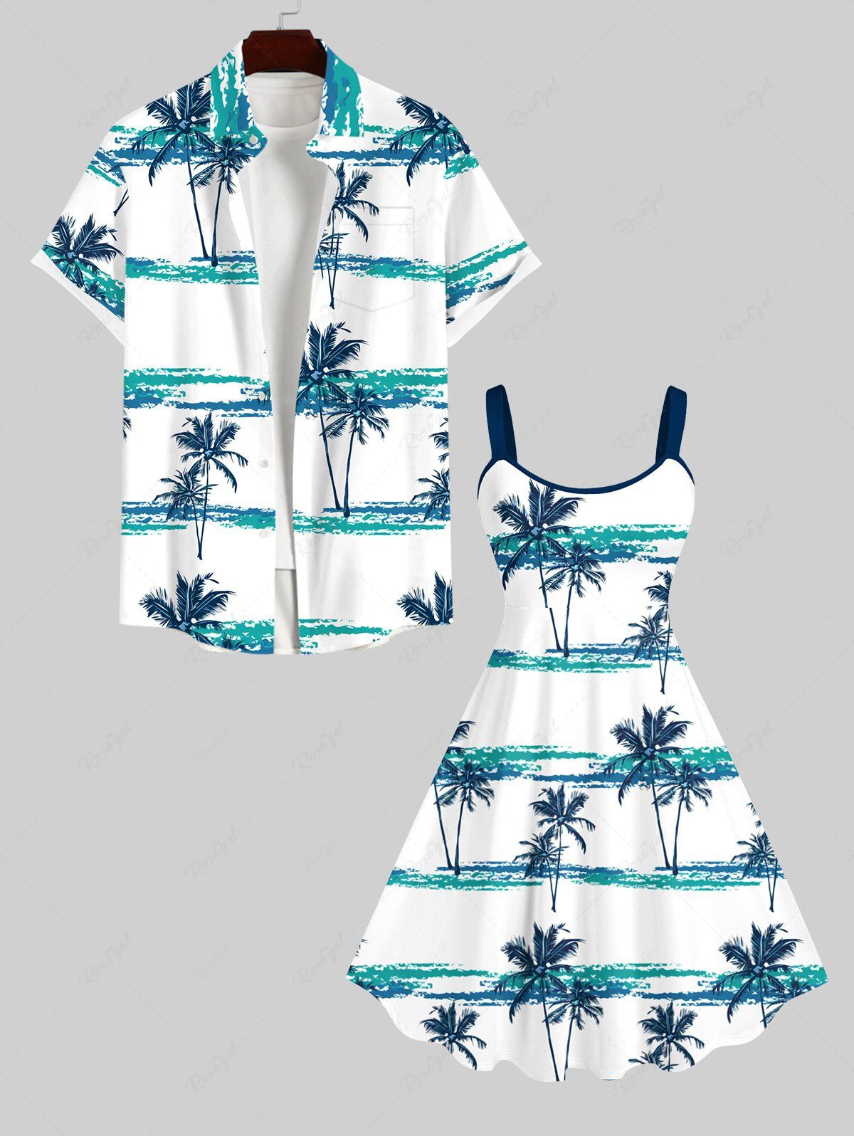 Sale Coconut Tree Tie Dye Sea Print Plus Size Matching Hawaii Beach Outfit For Couples  