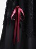 Floral Mesh Flocking Lace Up 2 in 1 Top with PU Belt and Layered Skull Skirt Plus Size Outfit -  