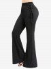 Lace Trim Faux Pearls Tee and Glitter Line Insert Lace Up Ribbed Flare Pants Plus Size Outfit -  