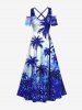 Coconut Tree Ombre Tie Dye Sparkling Sequin 3D Print Plus Size Matching Hawaii Beach Outfit For Couples -  
