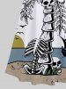 Skulls Coconut Tree Fish Skeleton Sea Sun Print Plus Size Matching Hawaii Beach Outfit For Couples -  