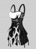Octopus Two Tone Print Hawaii Lace Up A Line Tank Dress -  