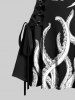 Octopus Two Tone Print Hawaii Lace Up A Line Tank Dress -  