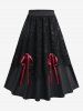 Rose Flower Print Jacquard Lace Up Blouse and Skull Mesh Layered Skirt Plus Size Outfit -  
