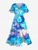 Tie Dye Tropical Leaf Hibiscus Flowers Print Plus Size Matching Hawaii Beach Outfit For Couples -  