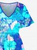 Tie Dye Tropical Leaf Hibiscus Flowers Print Plus Size Matching Hawaii Beach Outfit For Couples -  