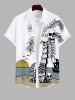 Plus Size Skulls Coconut Tree Fish Skeleton Sea Sun Print Hawaii Button Pocket Shirt For Men -  