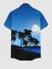 Plus Size Coconut Tree Sea Beach Ombre Galaxy Moon Print Hawaii Button Pocket Shirt For Men -  