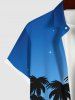 Plus Size Coconut Tree Sea Beach Ombre Galaxy Moon Print Hawaii Button Pocket Shirt For Men -  