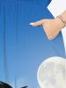 Plus Size Coconut Tree Sea Beach Ombre Galaxy Moon Print Hawaii Split Pocket A Line Midi Dress -  
