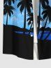 Plus Size Coconut Tree Sea Beach Ombre Galaxy Moon Print Hawaii Button Pocket Shirt For Men -  