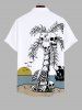 Plus Size Skulls Coconut Tree Fish Skeleton Sea Sun Print Hawaii Button Pocket Shirt For Men -  