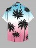 Plus Size Coconut Tree Ombre Colorblock Print Buttons Pocket Hawaii Shirt For Men -  